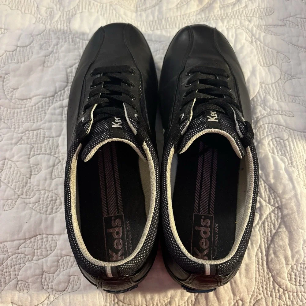 Keds Women's Black Leather, Rubber Sole Tennis/Work Lace Up Shoes‎ Size 10
